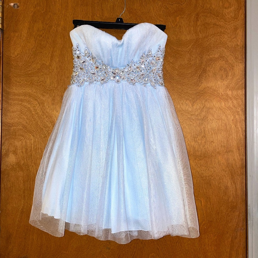 Strapless Light Blue Sparkly B. Darlin Dress (Size 1/2)